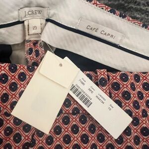 J. Crew Café Capri Pants - Red and Blue Pattern (NWT)